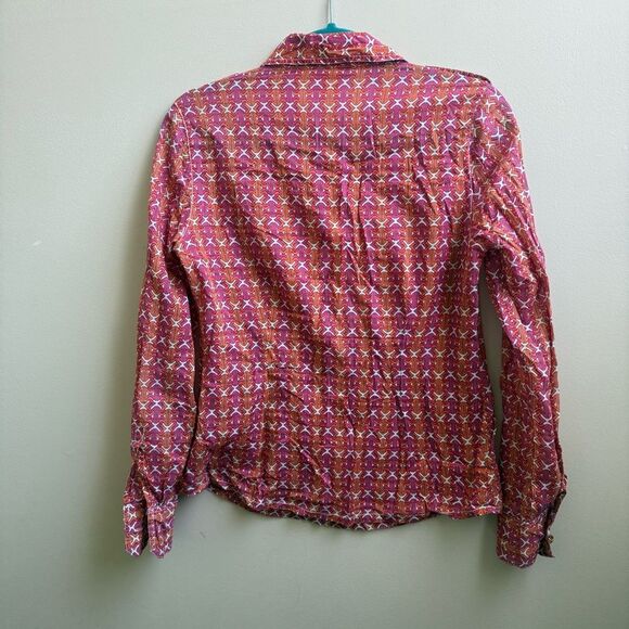 Tory Burch button down pink and orange Blouse logo buttons Size 6 - Picture 2 of 8